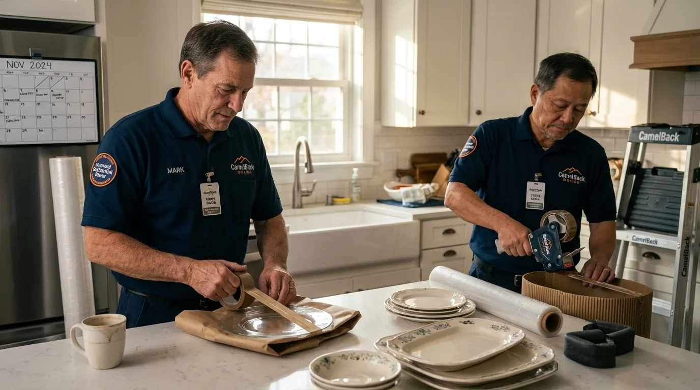Professional crew packing kitchen dishware in Tuskegee, AL